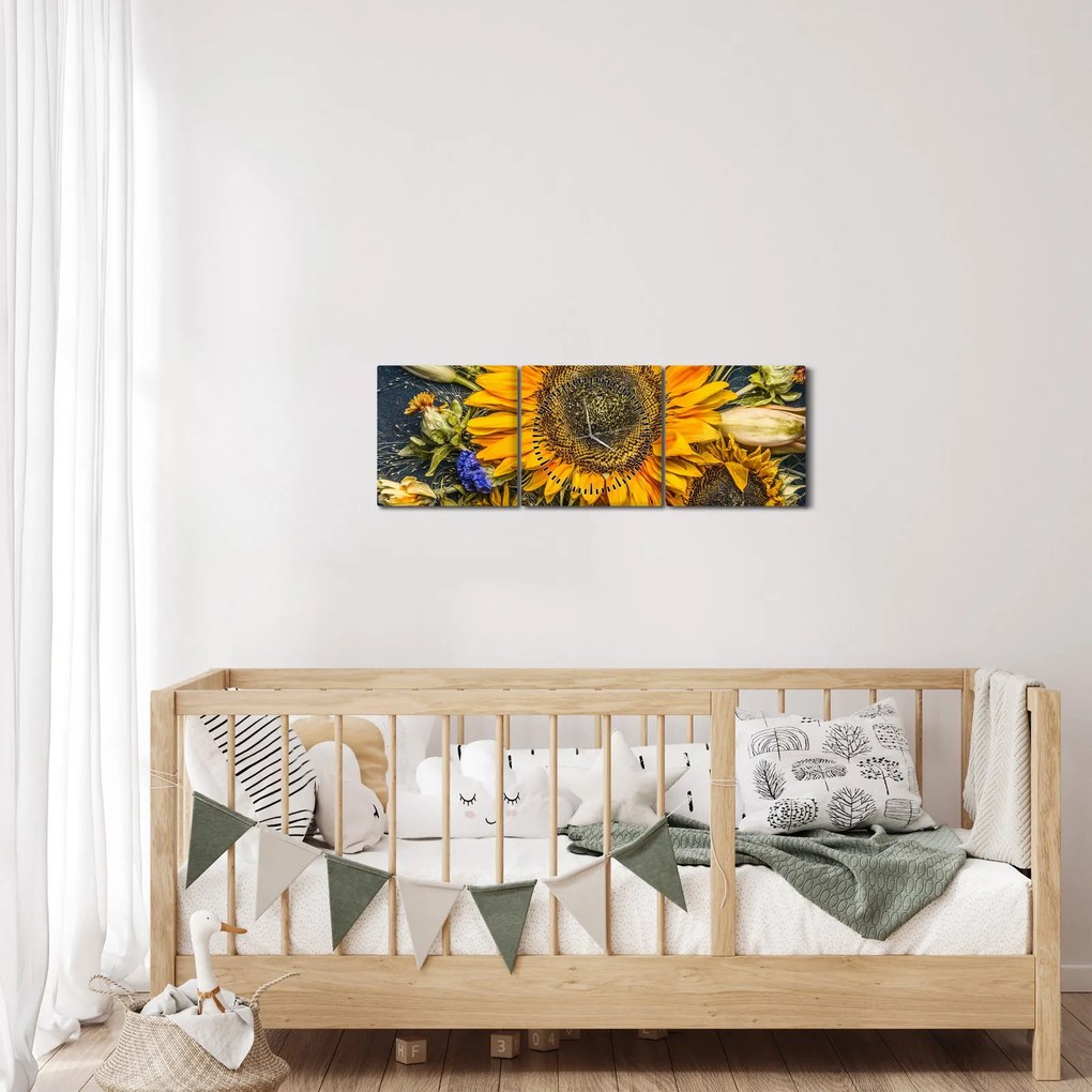 Kép - Őszi virágok (órával) (90x30 cm)
