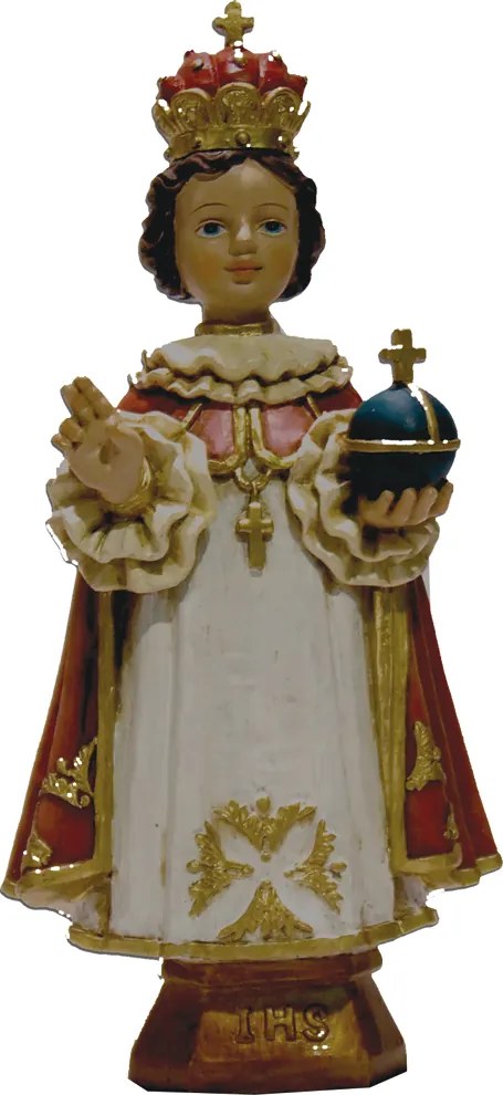 Prágai kis Jézus figura 'Jézusnégyes', piros köpeny- 20cm magas