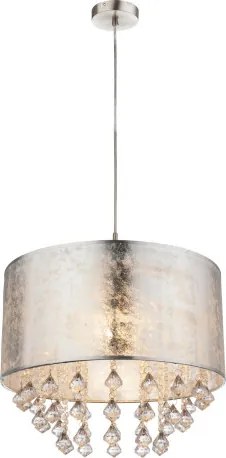 Globo 15188H3 Függeszték matt króm/textil antik- ezüst, akril dekor ø: 400, H:1500, exkl. 1xE27 60W 230V
