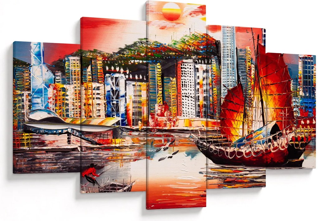 Kép - Victoria Harbour, Hong Kong, olajfestmény (150x105 cm)