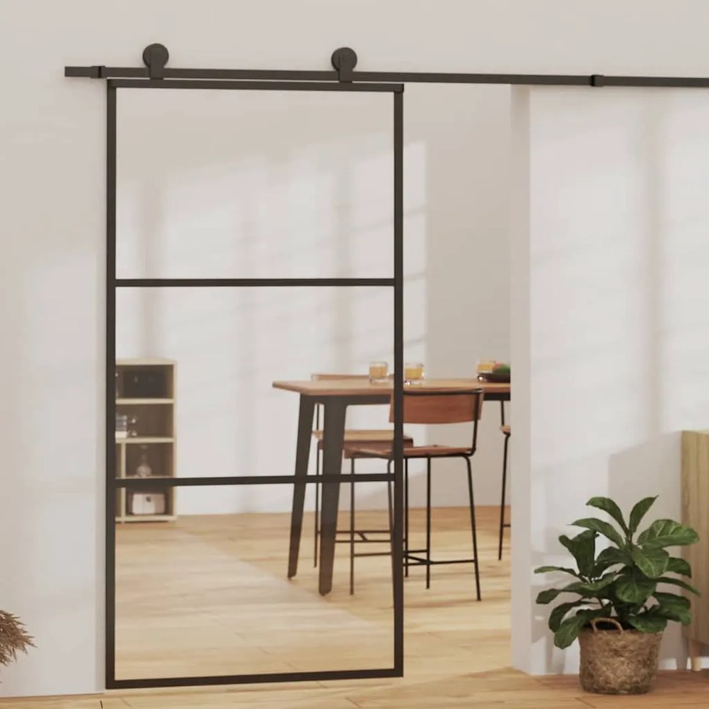 fekete ESG üveg és alumínium tolóajtó 102 x 205 cm