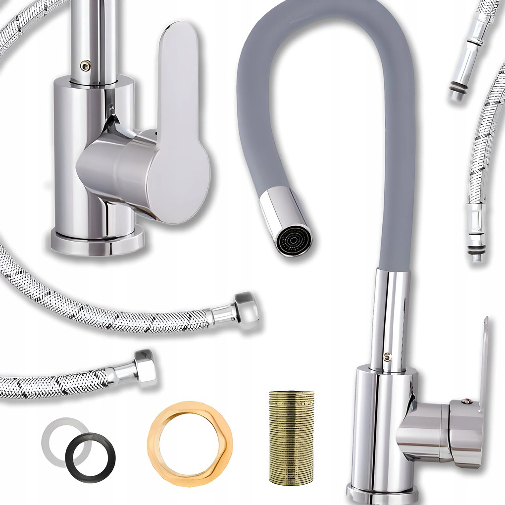 Konyhai Csaptelep Flexi Kifolyócsővel Álló Konyhai Csaptelep Flexi Szürke