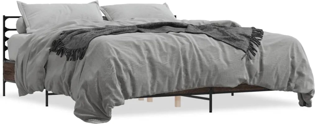 vidaXL barna tölgyszínű szerelt fa és fém ágykeret 180 x 200 cm