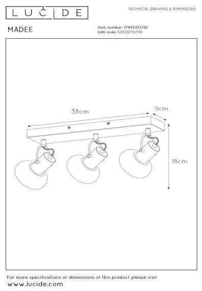 Lucide 17993/03/30 - Spotlámpa MADEE 3xE14/25W/230V