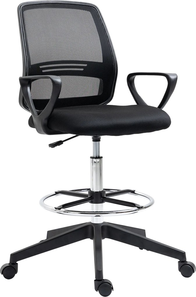 Vinsetto Ergonomikus Irodai Szék Karfákkal és Magasságállítható Lábgyűrűvel, Magasságban Állítható Forgószék Lélegző Hálós Kárpittal Fekete | Aosom