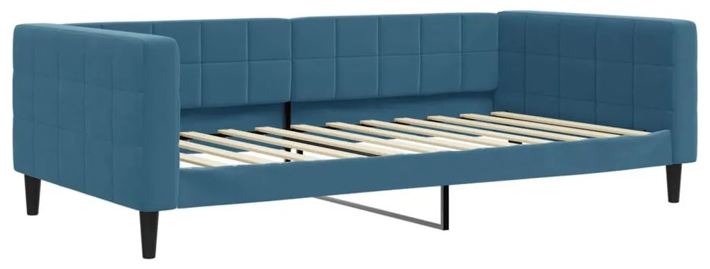 kék kihúzható bársony heverő fiókkal 100 x 200 cm