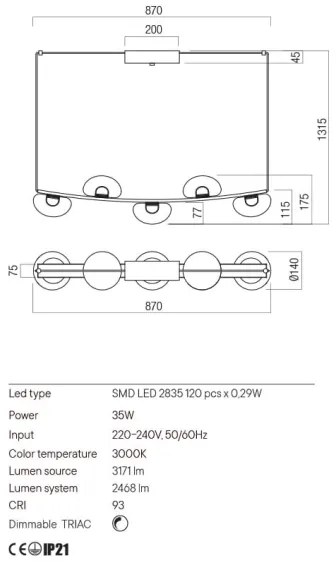 Redo 01-3244 - LED Dimmelhető csillár zsinóron SINCLAIR LED/35W/230V CRI 93 IP21