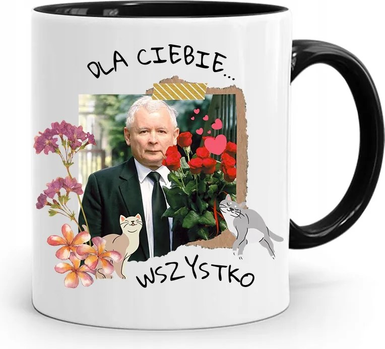 Bögre Fekete Vicces Pis Jaroslaw Kaczynski nyomott mintával