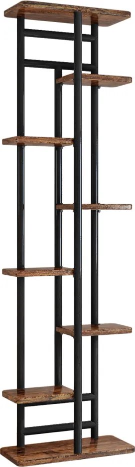 LEDOR TYP 4 8 polcos virágállvány, fémvázzal, 36 x 23 x 136 cm, rusztikus fa/fekete