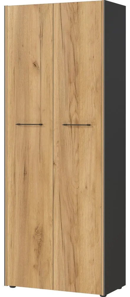 Antracitszürke-natúr színű ruhásszekrény tölgyfa dekorral 75x196x40 cm Podium – Germania