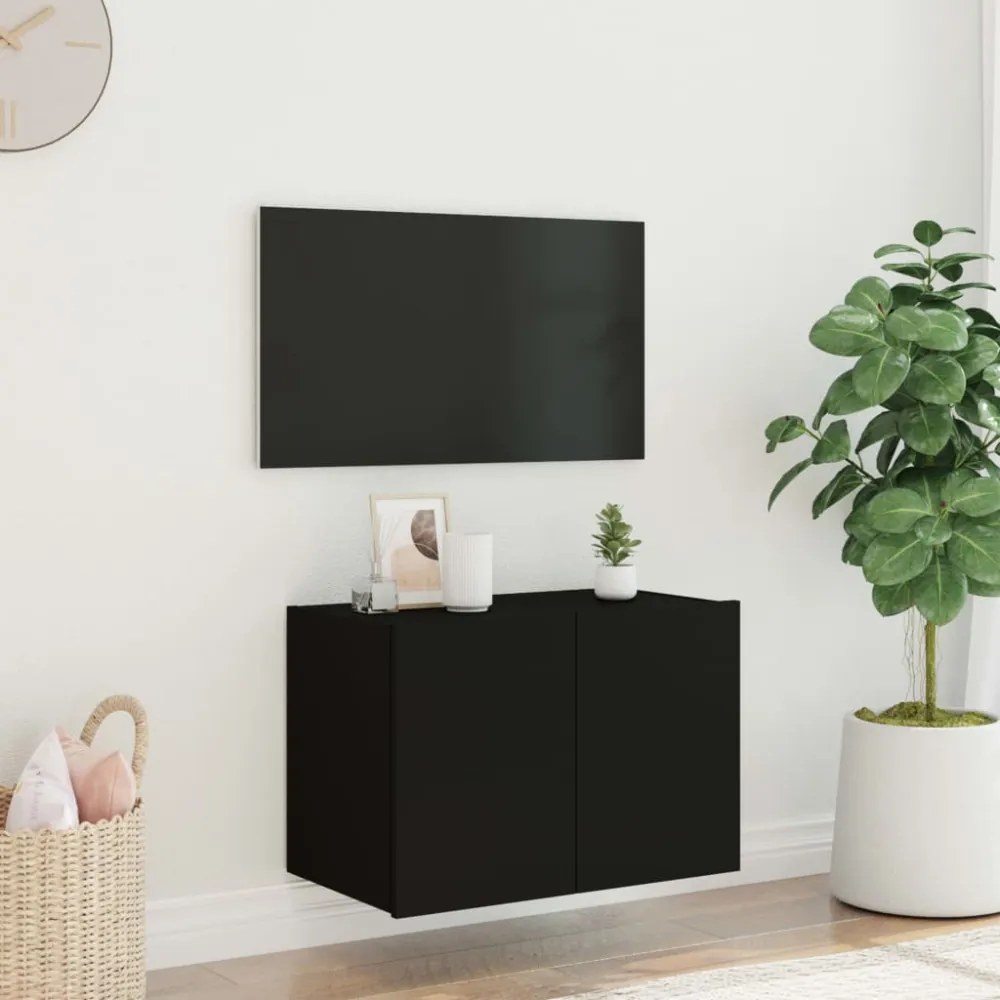 fekete fali TV-szekrény LED-világítással 60x35x41 cm