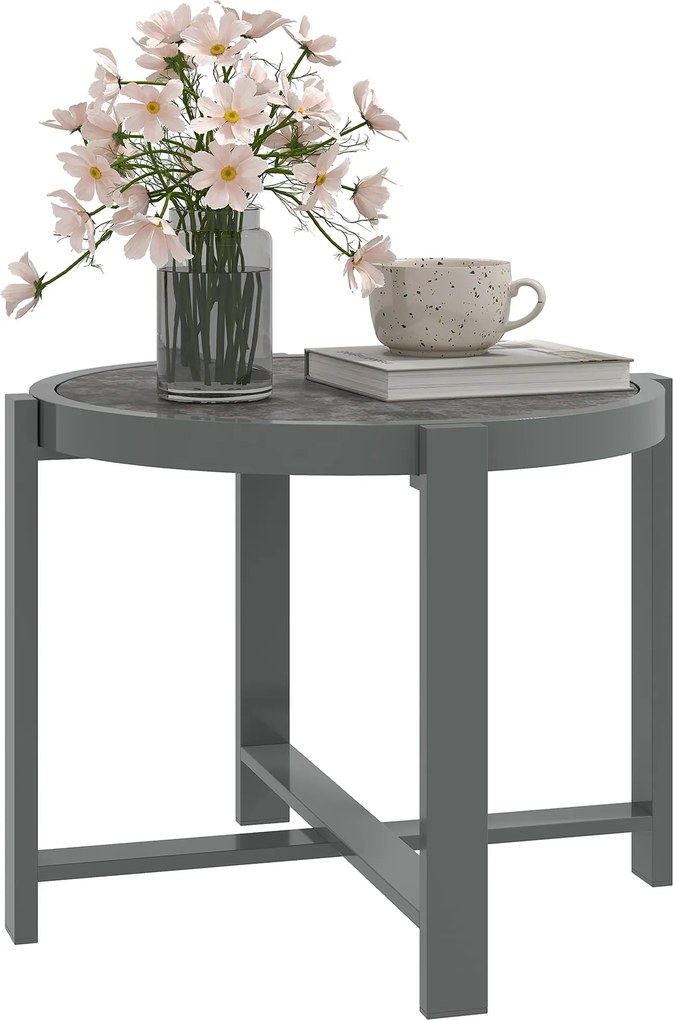 Outsunny Kerek Tábla Kertbe - Időjárásálló Alumínium Erkély Tábla Mészkő Hatású Kávézó Asztal Nappaliba, Irodába, Kültérre és Beltérre Szürke | Aosom