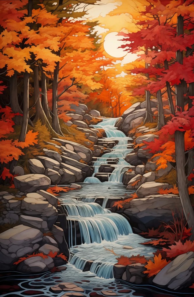 Poszter 53x81cm Őszi vízesések