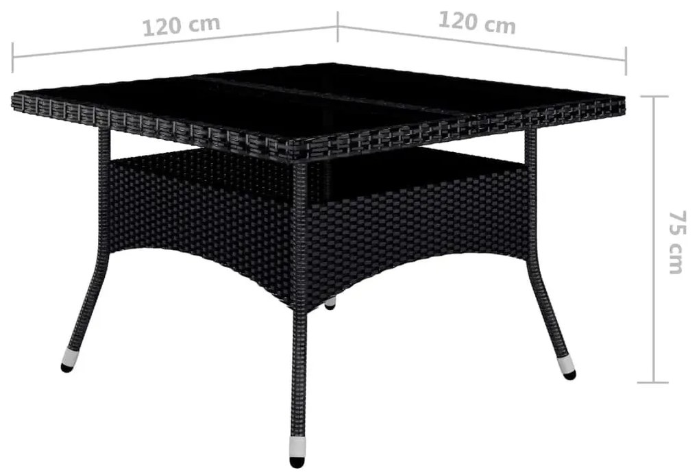9 részes fekete polyrattan és edzett üveg kerti étkezőszett