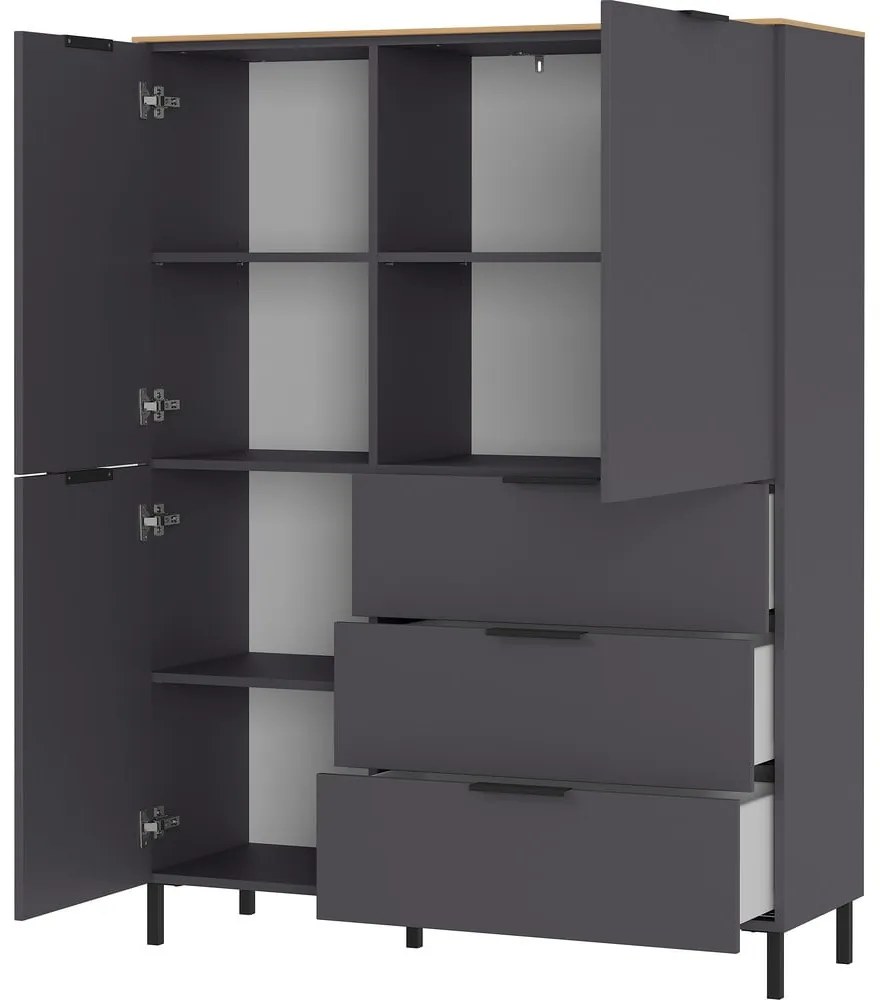 Szürke magas komód tölgyfa dekorral 109x146 cm California - Germania