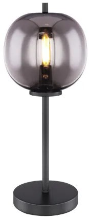 Globo 15345T Asztali lámpa fekete fém, füstszínű üveg búrával. Ø:185, H:450, exkl. 1xE14 40W 230V