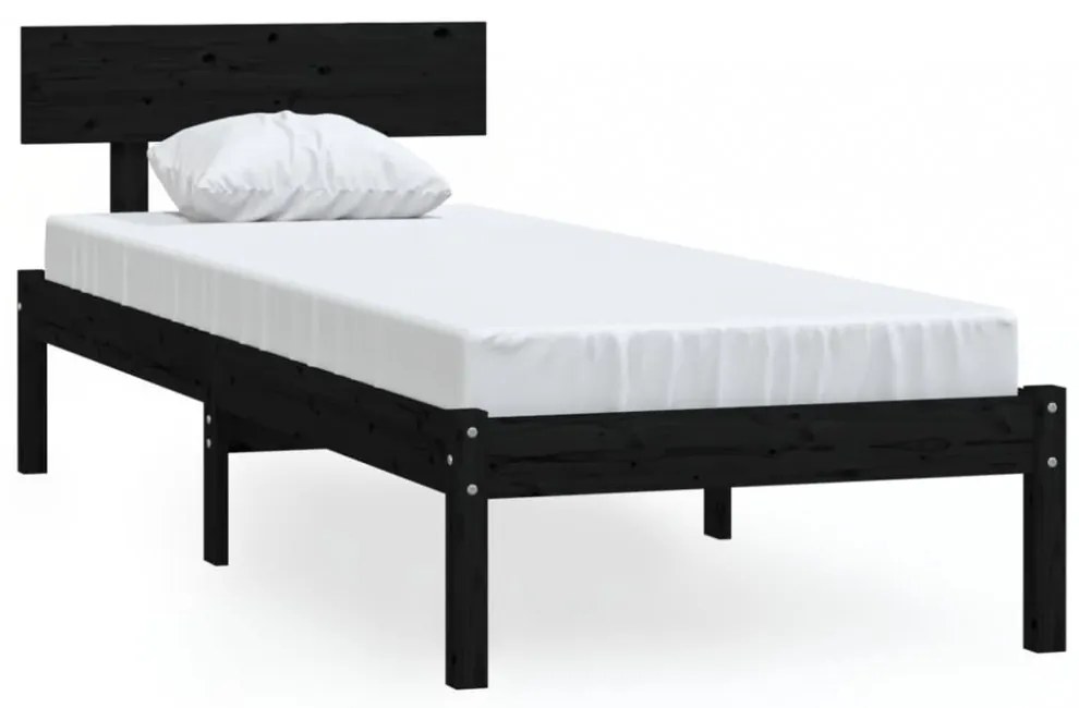 fekete tömör fenyőfa ágykeret 90 x 200 cm