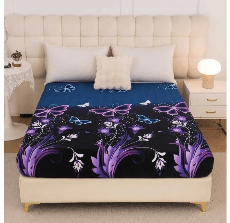 Mikroplüss lepedő VIOLET BUTTERFLY 200x200 cm sötétkék