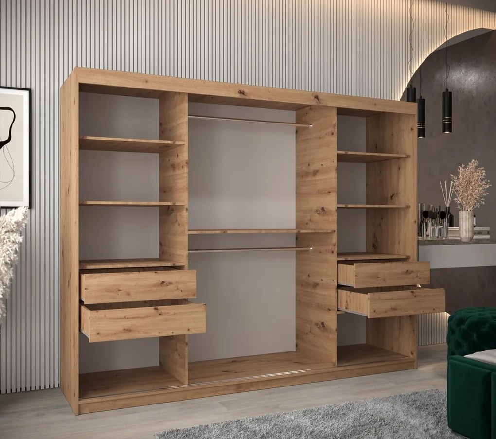 TIMEA 1 tolóajtós szekrény 250 cm széles - artisan tölgy