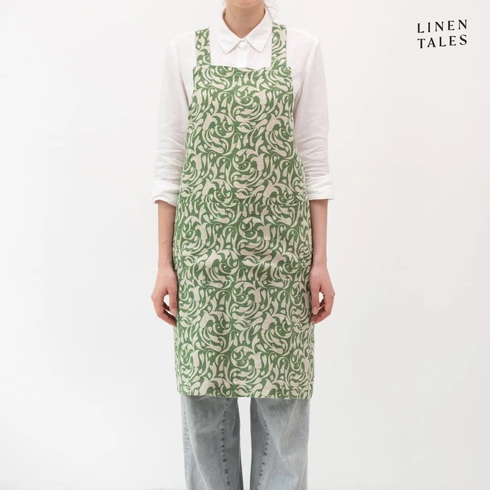Len kötény Evergreen Damask – Linen Tales