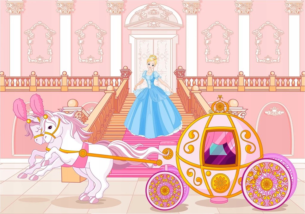Fotótapéta Hamupipőke hintó palota rózsaszín mese 368x280 vinil +ragasztó