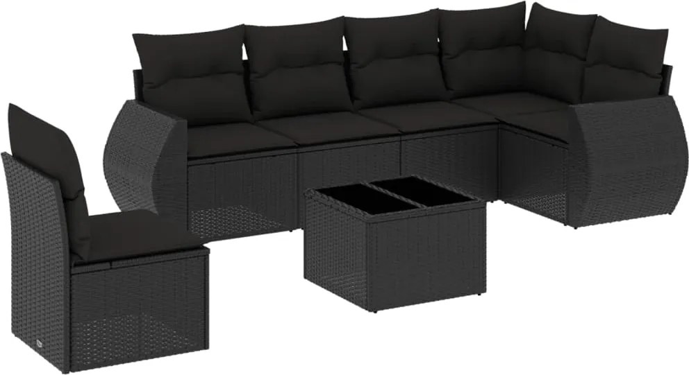 vidaXL 7 részes fekete polyrattan kerti ülőgarnitúra párnával