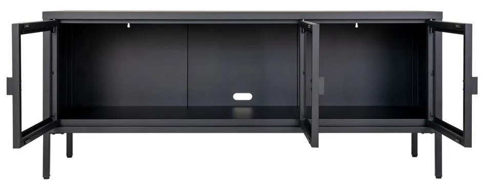 Brisbane TV-szekrény, 3 üvegajtó, acél, fekete 130x40x55 cm