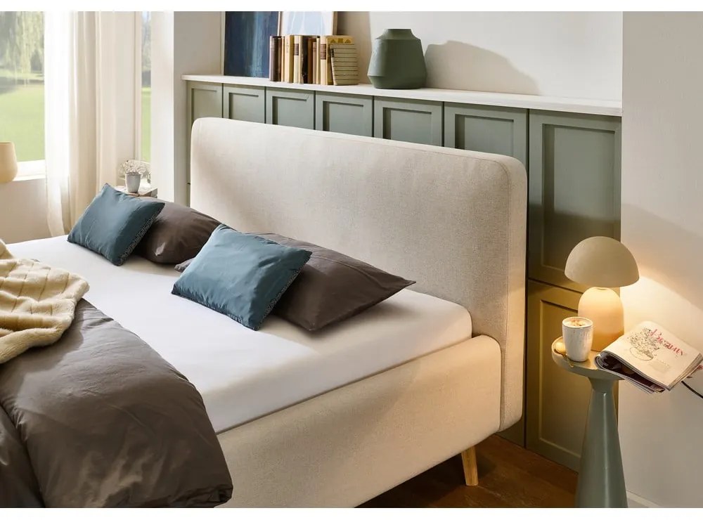 Krémszínű kárpitozott franciaágy ágyrács nélkül 140x200 cm Mattis – Meise Möbel