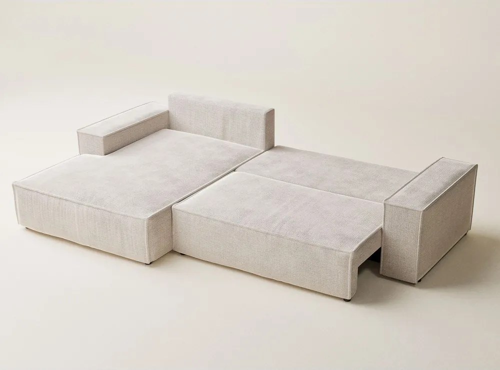 Krémszínű zsenília kinyitható-tárolóhelyes sarokkanapé (bal oldali-heverő résszel) Maze – Maison de Rêve