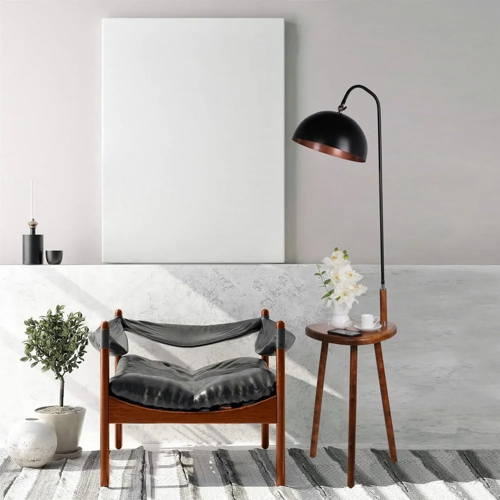 Fekete-barna állólámpa polccal fém búrával (magasság 160 cm) Table – Opviq lights