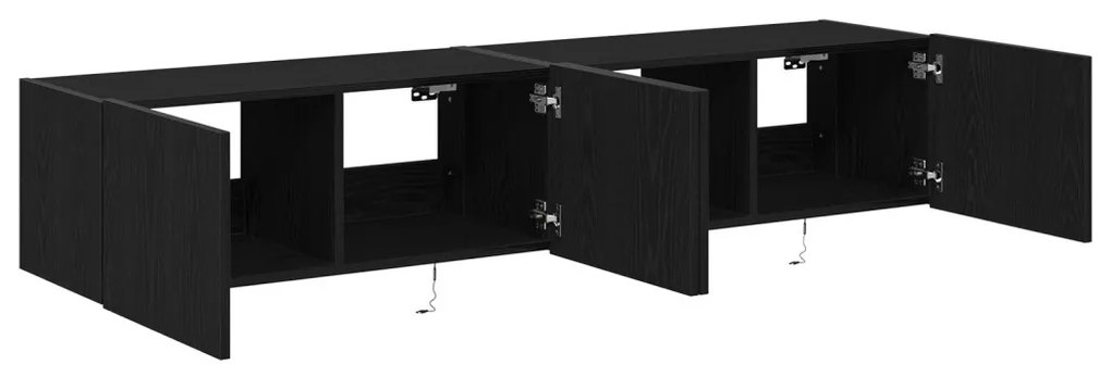 TV Faliszekrény LED Fényekkel 2 db Fekete Tölgy 80x35x31 cm