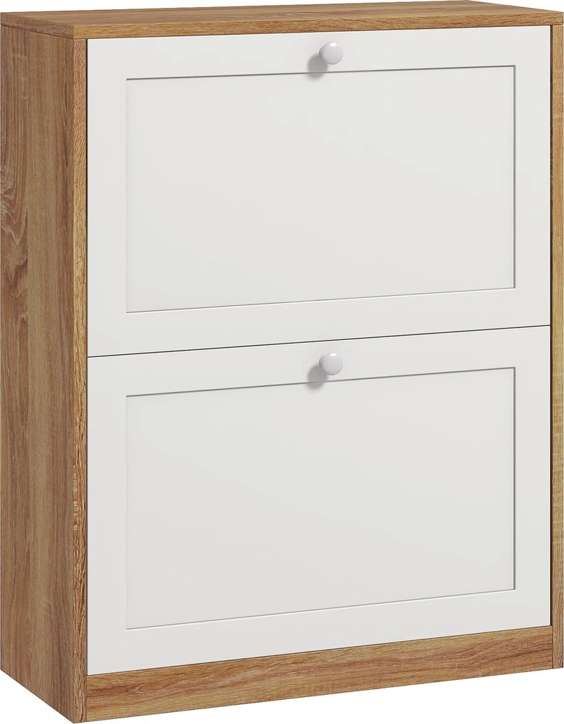 HOMCOM Karcsú Cipőtároló Szekrény 3 Állítható Polccal 12 Pár Számára, Cipőtároló Szekrény Forgácslapból és MDF-ből, 60x24,5x75,5 cm, Fehér és Tölgy |