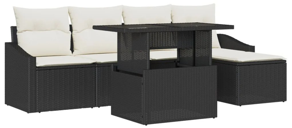Kerti Kanapé Szett 6 Rész Fekete Rattan Kültéri Kanapé Szett