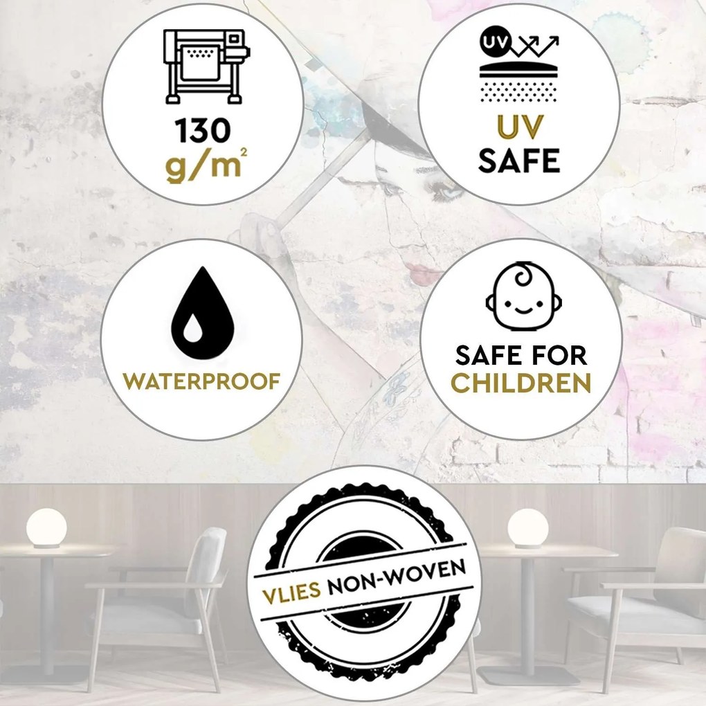 Gario Fotótapéta Gésa, aki egy paroszolát tart a háttérben egy régi falon Anyag: Vlies, Méret: 300 x 210 cm