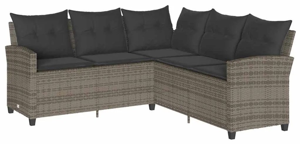 6 részes szürke polyrattan kerti ülőgarnitúra párnákkal L-alakú