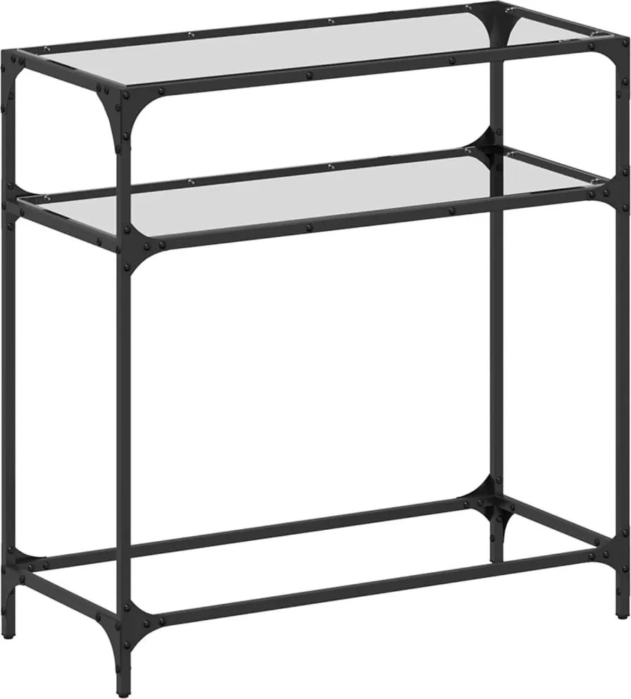 vidaXL acél tálalóasztal átlátszó üveglappal 80 x 35 x 81 cm