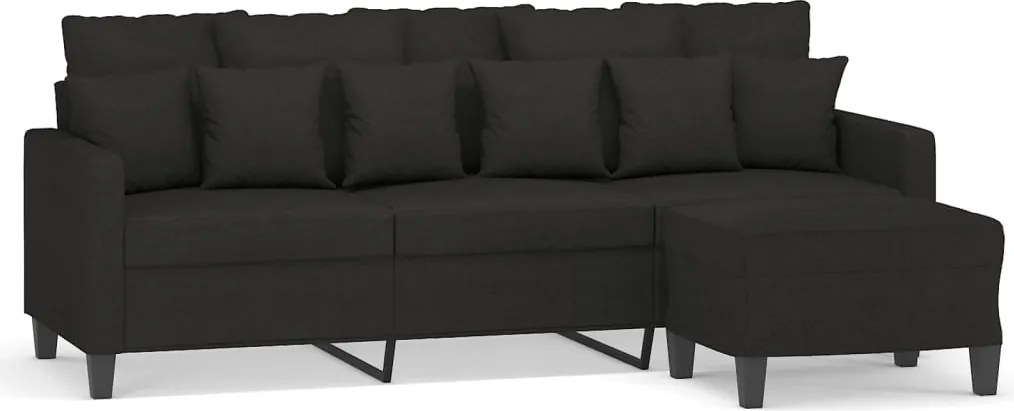 vidaXL 3 személyes fekete szövet kanapé lábtartóval 180 cm