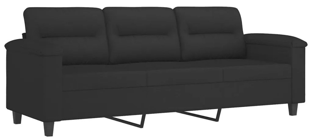 3 személyes fekete mikroszálas szövetkanapé párnákkal 180 cm