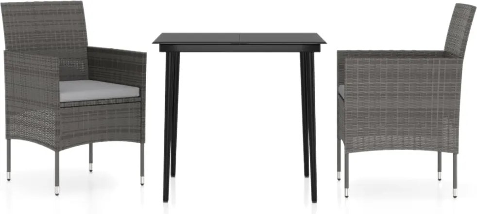 vidaXL 3 részes szürke és fekete kerti étkezőgarnitúra párnákkal