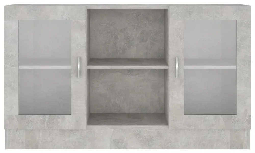 betonszürke szerelt fa vitrinszekrény 120 x 30,5 x 70 cm