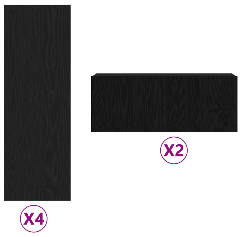 TV szekrény 6 pcs Fekete 80 x 30 x 30 cm Faanyag