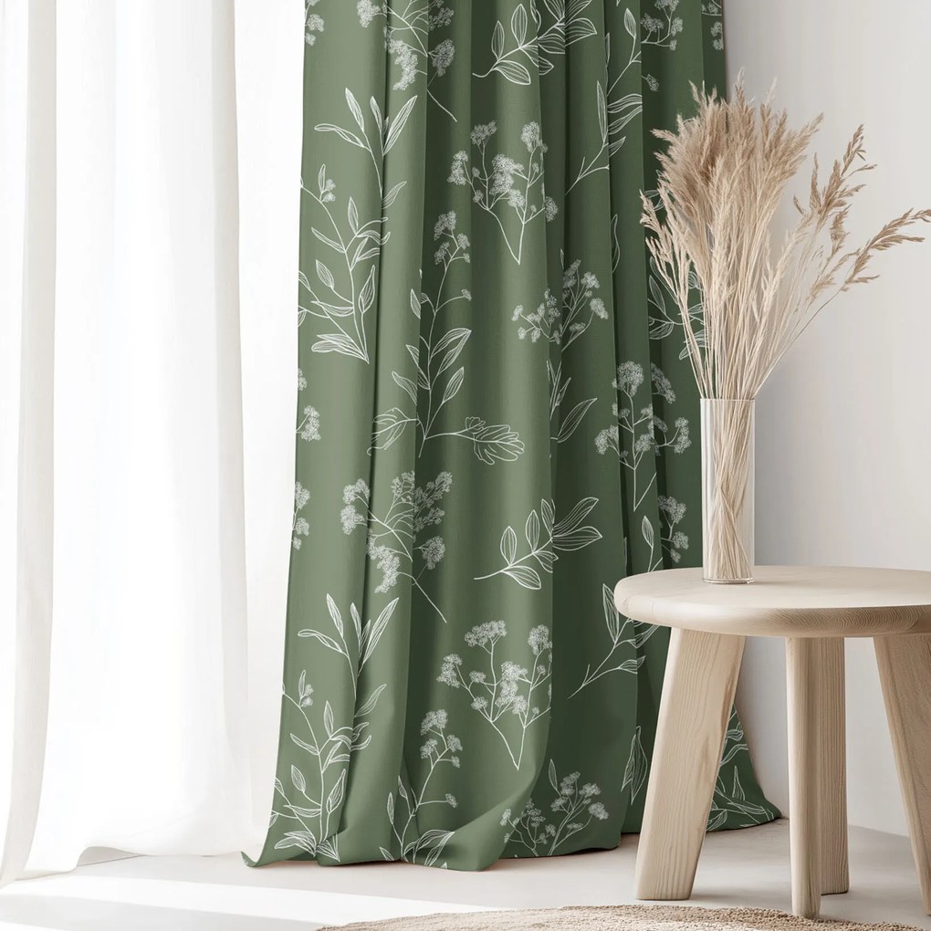 Goldea pamut függöny - gyógynövény levelek 160x150 cm