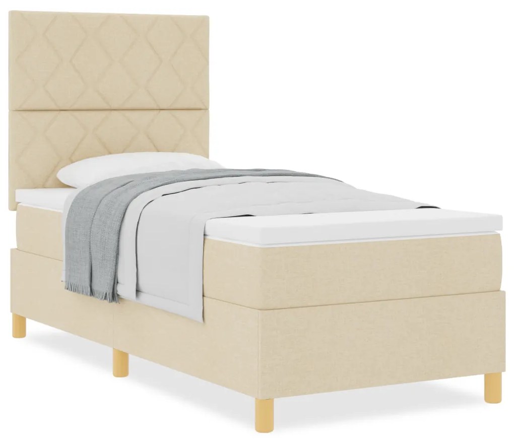 Box Spring Ágy Matrac Krém 90x200 cm Szövet