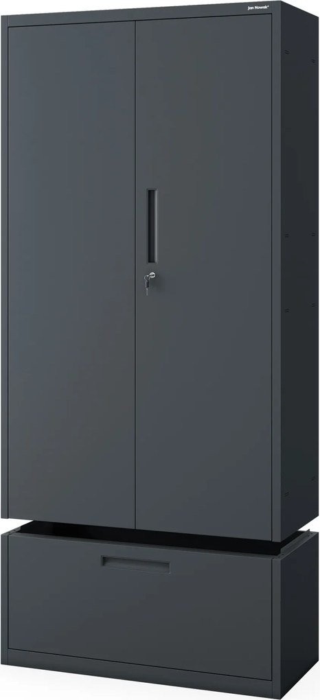 Moduláris többfunkciós fém szekrény magas fiókkal antracit MEGAN 1950 x 900 x 400 mm