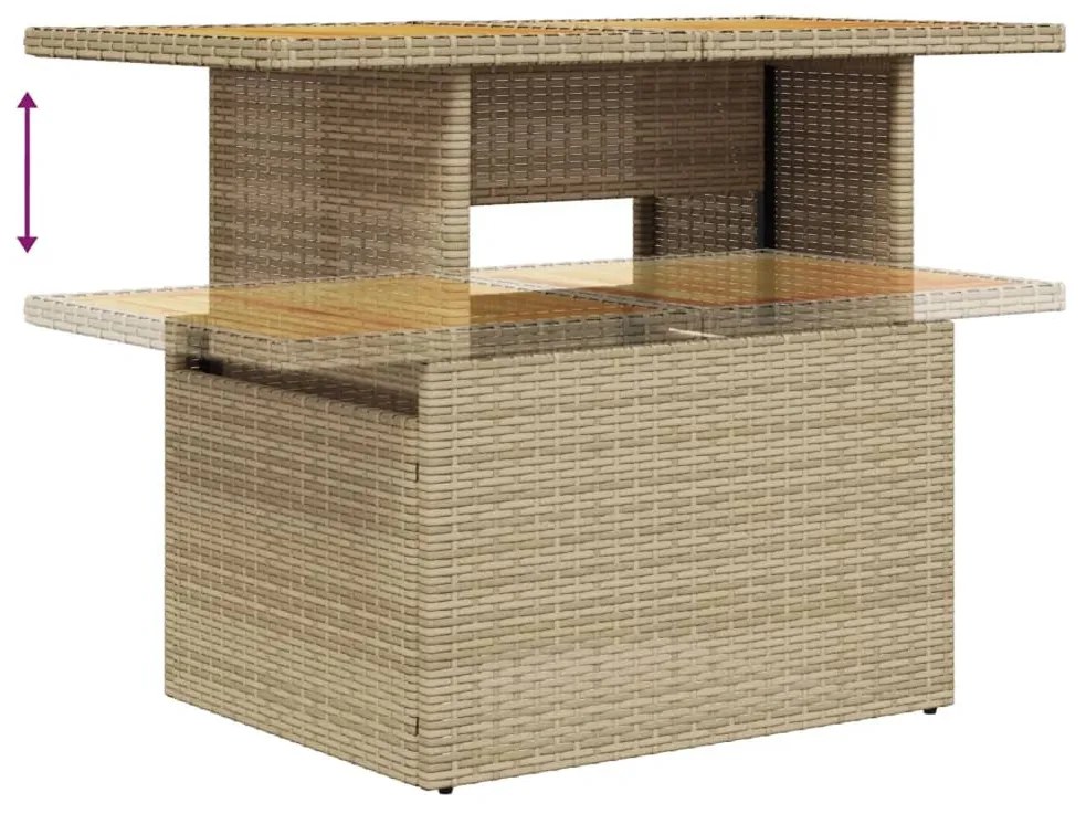 bézs polyrattan és akácfa kerti asztal 100 x 55 x 73 cm