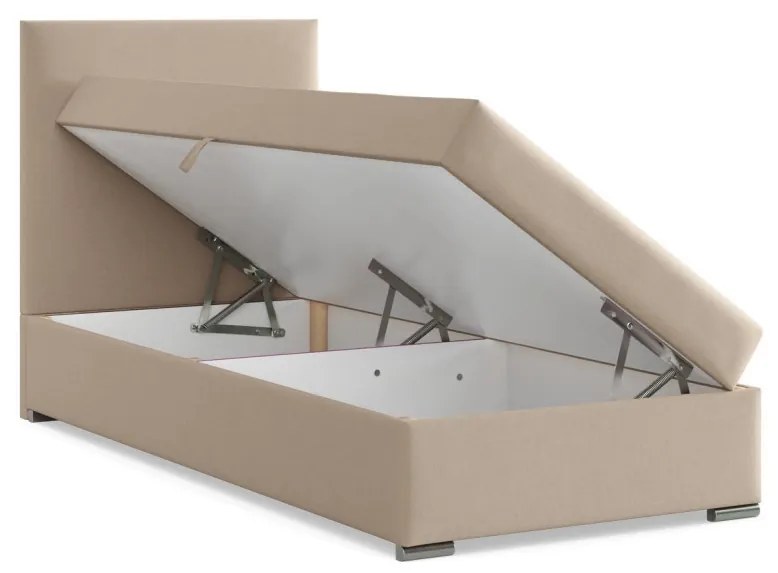 Agen egyszemélyes ágy, szövet, ágyneműtartóval, bézs