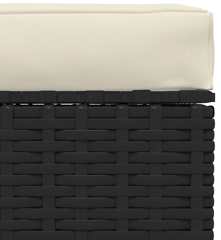 Fekete polyrattan kerti lábtartó párnával 70 x 70 x 30 cm