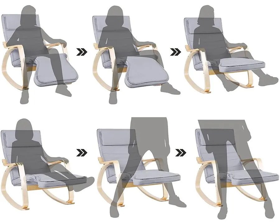 Hintaszék, relaxációs szék 5 irányban állítható lábtartó, világosszürke