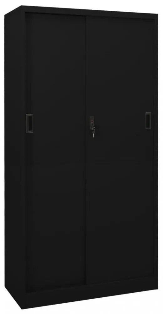 fekete acél tolóajtós irodai szekrény 90 x 40 x 180 cm