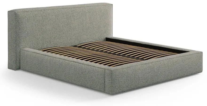 Zöld kárpitozott ágyneműtartós franciaágy ágyráccsal 200x200 cm Simon Olivia – Micadoni